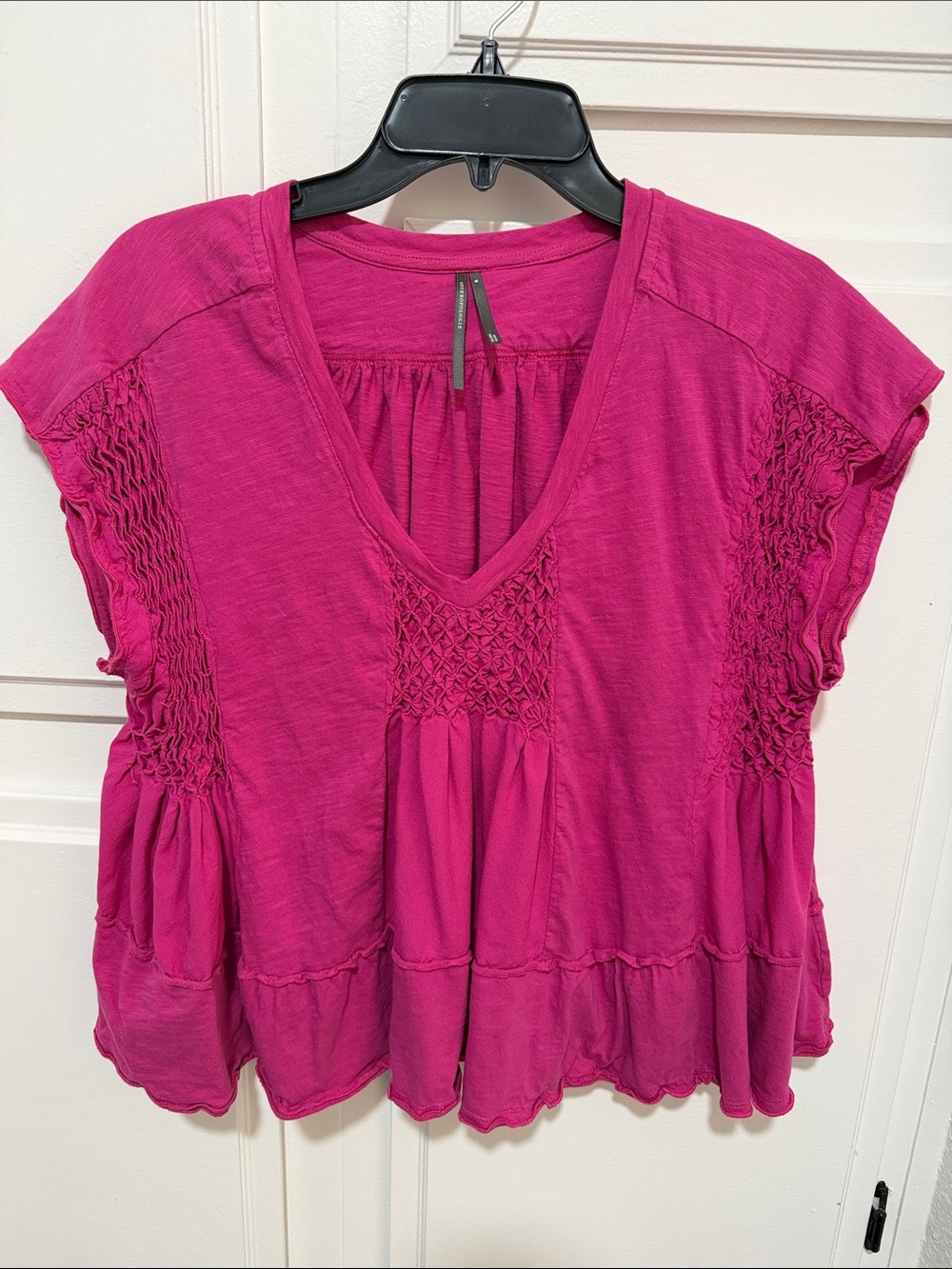 Anthropologie Fuchsia V-Neck Smocked Sleeve Tunic